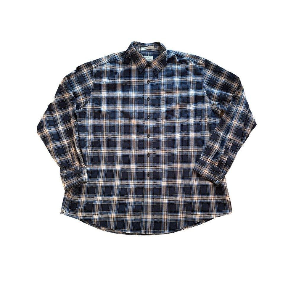 LL Bean Wicked Good Flannel Shirt Mens XL Blue Plaid Traditional Fit Button-Down